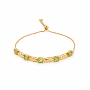 925 <b>Sterling</b> <b>Silver</b> Square Cut Peridot Five Stone <b>Charm</b> and Chain Link <b>Bracelet</b> 1 Micron Gold and Rhodium Plated - Product Image 4