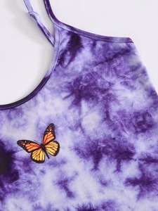 Robe Cami Tie Dye pour femmes, vêtement décontracté tricoté bohème avec appliques de papillons violets, sans bretelles - Product Image 5
