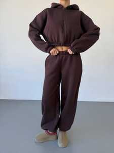 Heavy Fleece <b>Tracksuit</b> Cozy Two Piece Sports Outfit for Fitness Training Daily Comfort and Outdoor Activities - Product Image 3