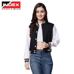 Chaqueta Varsity Corta para Mujer, Cuerpo de Lana, Mangas de Cuero, Estilo Letterman, Ropa Urbana, Chaqueta de Moda de Invierno, Venta al Por Mayor - Product Image 5