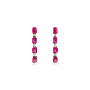 Magnifiques boucles d'oreilles pendantes linéaires en argent sterling 925 avec rubis naturel et diamants pour femmes, bijoux raffinés pour un usage quotidien - Product Image 1