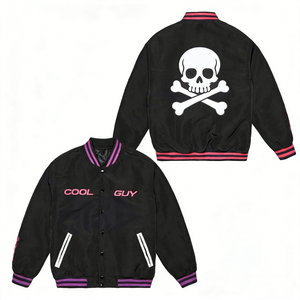 Custom Streetwear Bomber Varsity Embroidered <b>Men's</b> Vintage Leather <b>Jacket</b> Windproof Eco-Friendly Classic Black <b>Old</b> Music Gr - Product Image 5