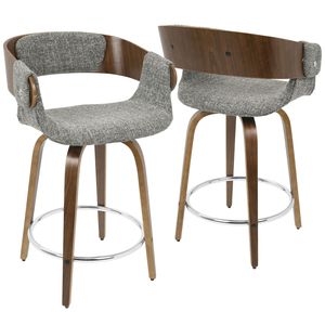 Ensemble de 2 tabourets de bar Elisa, style moderne du milieu du siècle, en noyer et tissu gris, pour assise de bar - Product Image 2