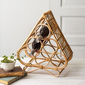Decorative Rattan Wine Rack For Farmhouse <b>Kitchen</b> Counter And Beautiful Wine Bottle Holder Display - Product Image 6