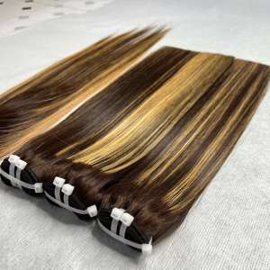 Extensions de cheveux vierges lisses/ lisses comme des baguettes, cheveux humains du Vietnam, mèches/ couleurs piano, avec fermeture - Product Image 4