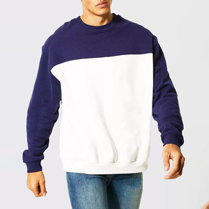 Sweat-shirt à col rond pour homme de haute qualité 100% coton, coupe classique, tricoté, décontracté, pour l'automne, blanc et bleu marine - Product Image 1
