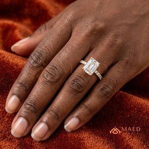 High Quality 14K Gold Pave Band <b>Emerald</b> Cut Zircon <b>Ring</b> | Classic <b>Silver</b> Gold Plated Bridal Wedding <b>Ring</b> - Product Image 4