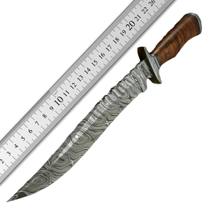 Couteau de chasse Bowie artisanal sur mesure, rustique, à lame fixe, en acier Damas, avec étui en cuir, pour le camping en plein air, la survie, EDC, OEM/ODM - Product Image 6