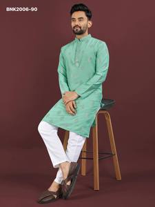 New Arrival Viscose Silk with Sequence Embroidery Butta work Full-Sleeve Above-Knee Length <b>Kurta</b>-Cotton Payjama Indian Exporter - Product Image 2