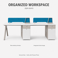 Poste de travail de bureau pour 4 personnes avec cloisons en tissu bleu, armoires de rangement, 2800 mm, mobilier de bureau moderne ArchieLeap ZQR-00410