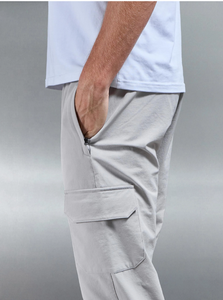 Light Gray Men Cargo Trousers Mid Waist Breathable Quick Dry Loose Fit <b>Pants</b> Casual Outdoor Wear <b>Nylon</b> Windproof <b>Pants</b> - Product Image 4