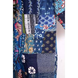 Kimono de Seda Bohemio Hecho a Mano en India con Parches Kantha, Elegante Ropa de Playa y Dormir para Mujer, Transpirable, con Cinturón y Lazos Delanteros - Product Image 2