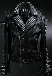 Chaqueta de cuero de vaca con remaches y tachuelas estilo gótico punk en combinaciones de colores personalizadas con cremallera, chaqueta de cuero para motocicleta. - Product Image 3