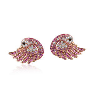 Rose Gold Plated <b>Wings</b> Stud <b>Earrings</b> With Pink Crystal Rhinestone For Women Cute Everyday Wear Jewelry - Product Image 1