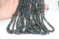 Perles d'opale noire naturelle éthiopienne, brins de perles rondes simples de 4-5 mm, hauteur 6 mm, longueur 16 pouces, poids personnalisable