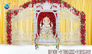 Décoration de scène de mariage traditionnelle de style ouvert, décoration de scène de réception de mariage indien, décoration de scène de mariage tamoul, look doré, StageUSA - Product Image 4