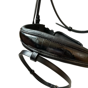 Elegante Brida Inglesa de Cuero Sintético Negro con Acabado Croco, Acolchada de Alta Calidad para Doma Clásica, con Cristales Decorativos y Talla Personalizada - Product Image 3