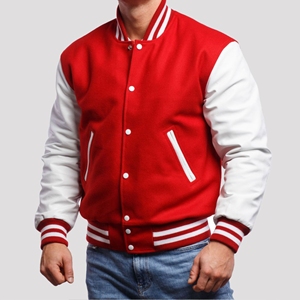 Chaqueta Varsity Unisex al por Mayor, Chaqueta Bomber con Cierre y Parches, Cuerpo de Lana y Mangas de Cuero, Uniforme de Equipo de Béisbol - Product Image 4