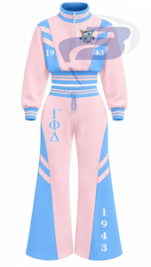 Ensemble de survêtement rose et bleu pour femmes Gamma Phi Delta Sorority, manches longues, demi-zip, cordon de serrage, ensemble de jogging sportif décontracté - Product Image 1