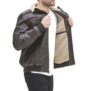 <b>Men's</b> <b>Suede</b> Bomber <b>Jacket</b> Turn-down Collar Zipper Closure Sherpa Lining Winter Casual Coat - Product Image 6