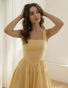 Vestido Transpirable de Verano Estilo Francés con Cuello en U, Patrón Jacquard, Silueta Tipo Capilla, Cintura Ajustada y Lateral, Vestido Maxi Midi - Product Image 6