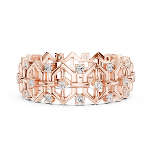 Luxury Rose Gold Plated Geometric Eternity Ring with Round Cut Crystal <b>Stones</b> Openwork Statement Fashion Jewelry - Product Image 5