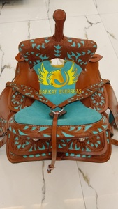 Custom Brown <b>leather</b> with turquoise inlay hand carved floral <b>tooling</b> Genuine <b>Leather</b> Western Horse Saddle Portable comfy seat - Product Image 2