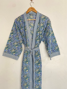 Bata Kimono de Algodón 100% Suave y Transpirable con Estampado de Bloques Tejidos y Diseño de Dibujos Animados para Mujer, Camisón de Verano Hecho a Mano con Cuello en V y Cintura Elástica Completa - Product Image 5