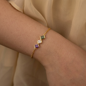 18K Gold Vermeil 925 Sterling <b>Silver</b> Minimalist Family Birthstone <b>Bracelet</b> Multi CZ Gemstone Personalized Fine Chain Link Gift - Product Image 1