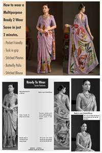 Sari indien durable prêt-à-porter avec chemisier cousu, en crêpe de soie à imprimé numérique floral, vente en gros pour l'exportation - Product Image 4