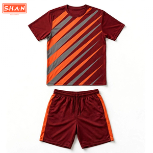 Conjunto de Camiseta de Fútbol para Hombre SHAN, Color Granate y Naranja a Rayas, Sublimada, Manga Corta, Ropa Deportiva, Absorbe la Humedad, para Todas las Temporadas - Product Image 5
