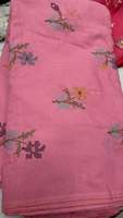 Tissu brodé en coton et lin à motifs floraux africains - Matière en dentelle de style Ankara ethnique de qualité supérieure pour robe traditionnelle pour femmes, Kurti, etc.