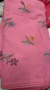 Tela africana de algodón y lino con bordado floral - Material de encaje de primera calidad estilo Ankara para vestidos tradicionales de mujer, Kurti, etc. - Product Image 2