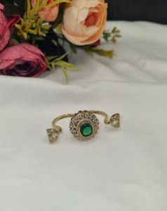 Designer Antique Gold Plated Brass Double Finger <b>Ring</b> Wholesale Kundan Gemstone Two Finger Adjustable <b>Statement</b> <b>Ring</b> Collections - Product Image 2