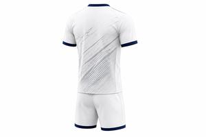 Ensemble de maillots de football unisexe blanc et marine, impression sublimée, évacuation de l'humidité, respirant, coupe athlétique, manches courtes, col en V, logo personnalisé - Product Image 2