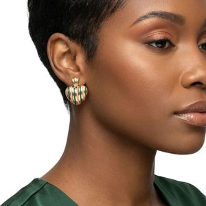 14K Gold Pink Green Striped <b>Heart</b> <b>Earrings</b> Women Fashion Jewelry Elegant <b>Heart</b> Stud <b>Earrings</b> Gift Accessory Party Wear - Product Image 5
