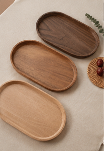 Premium Modern <b>Oval</b> Wooden Serving Tray Set with Acacia for Walnut Wood-Home Decor Party <b>Coffee</b> <b>Table</b> Platter - Product Image 6