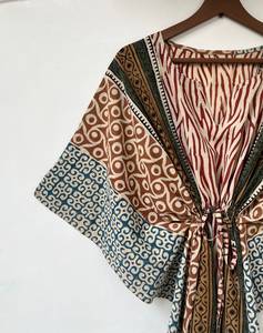 Robe maxi kaftan en coton indien imprimé à la main, style bohème, pour la plage ou comme vêtement de nuit - Product Image 6