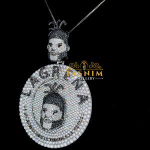 Pendentif C La Grena TASNIM en Moissanite VVS et Diamants Noirs et Blancs, Style Hip Hop pour Homme, Coupe Ronde - Product Image 2
