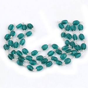 Apatite Hydro <b>Beaded</b> Rosary Chain With Natural Oval Shape 5x6mm <b>Silver</b> Plated Chain Roll Wholesale Bulk Jewelry Making Supply - Product Image 2
