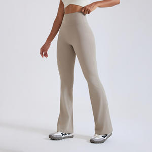 Women's High Waisted <b>Flared</b> Yoga <b>Leggings</b> Solid Color Stretch Full Length Fitness Workout Pants - Product Image 3