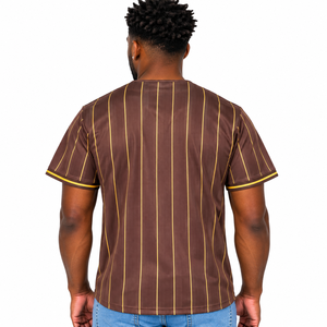 T-shirts de baseball Iota Phi Theta marron doré pour hommes, à manches courtes, boutonnés sur le devant, avec motif rayé et lettres, légers - Product Image 2