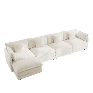 Canapé modulaire en forme de U convertible 4 places pour salon, 1 ottoman, canapés en chenille blanche - Product Image 5