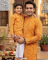 Mini-Me Kurta Traditionnel en Coton Brodé Bandhani à Séchage Rapide pour Homme, Longueur Ras du Sol, Idéal pour Fêtes et Célébrations, Toutes Saisons