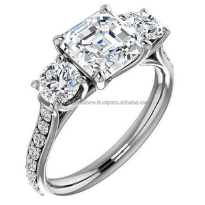 คลาสสิก14พันสีขาวทองโค้งแหวนหมั้นดูหรูหราสามหินLab Grownเพชรแหวนแต่งงานสําหรับผู้หญิง - Product Image 5