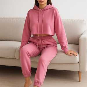 Women's Lavender Cropped Hoodie <b>Long</b> <b>Sleeve</b> Solid Color Knitted Casual Wear Autumn Season - Product Image 3