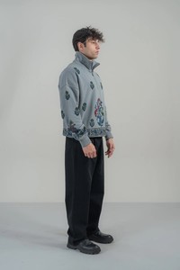 Sweat-shirt unisexe oversize à col zippé en molleton anti-boulochage, broderie florale faite main, en coton tricoté, décontracté, pour l'hiver, à capuche - Product Image 2