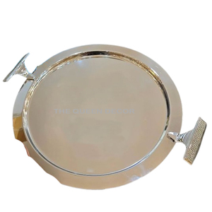 Plateau décoratif créatif en acier inoxydable de forme ronde, poli brillant, très demandé, de luxe, fait main - Product Image 1