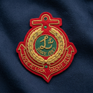 Parche Bordado Love A' Luck Yacht Club, Insignia de Tela para Coser con Ancla y Corona de Laurel, Diseño Circular - Product Image 1
