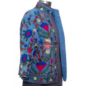 Chaqueta de Mujer con Patrón Floral Suzani TNT Hecha a Mano, 100% Algodón, Bordado a Máquina, Cuello en V, Transpirable, Ecológica, Abrigo de Invierno - Product Image 4
